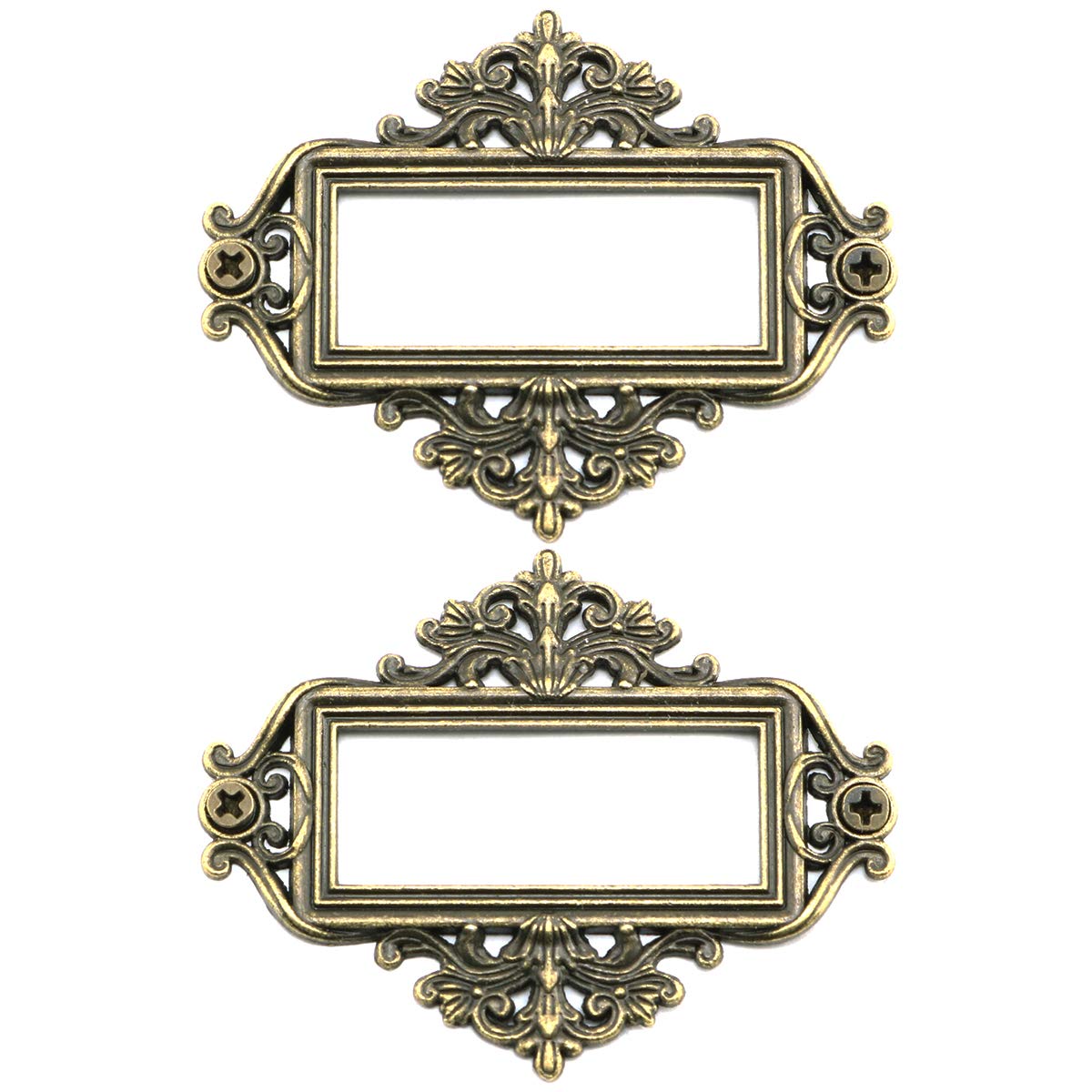 Lind Kitchen 12pcs Lace Label Holder Vintage Retro Metal Decorative Drawer Box Tag Label Card Slot Frame Label Holder (Antique Bronze)