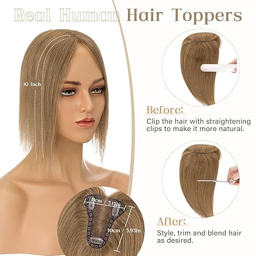 Miniatura 3 de Elailite Toppers para el cabello para mujer, piezas de cabello humano real para mujeres con cabello delgado, 3.1x3.9 in, base de malla triangular