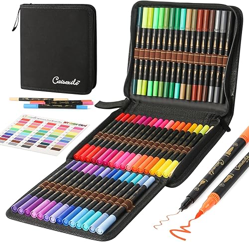 Juego de marcadores artísticos de 48 colores, 96 puntas finas y punta de pincel para adultos, libros de colorear, diario, tomar notas, letras y