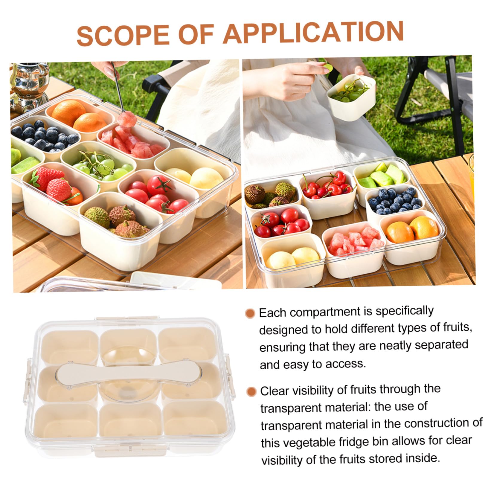 Contenitore per Alimenti Organizer per Frigorifero 9 Scomparti in Plastica Trasparente in Pet e Pp, per Conservare Frutta e Cibi Chiusura Ermetica nel Freezer