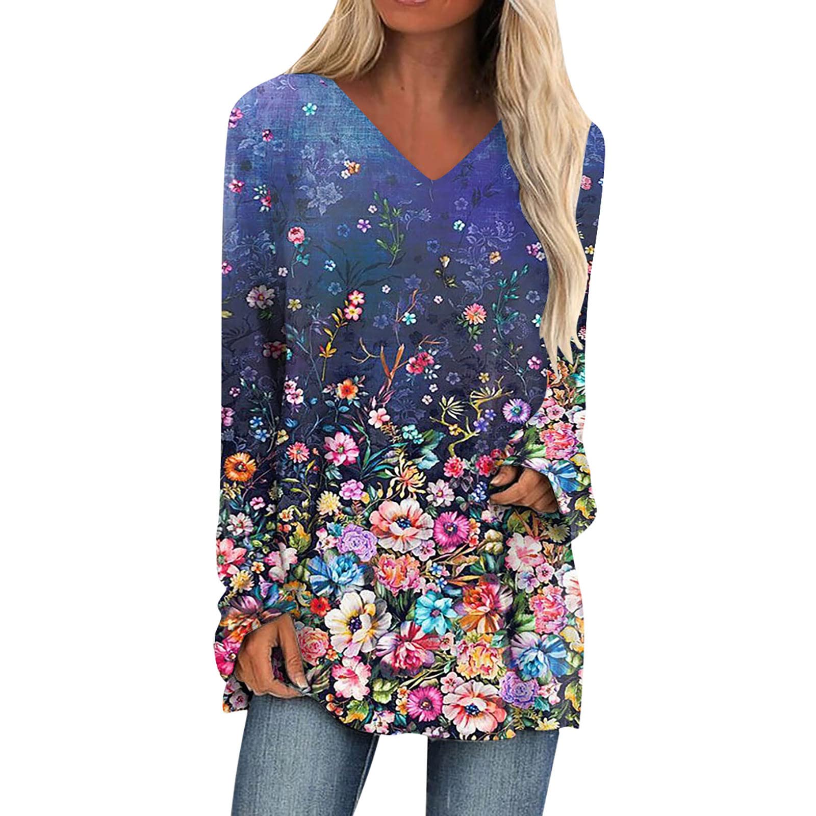 Womens Spring Sweatshirt V Neck Sweatshirts Graphic Color Block Animal Print Tops for Women Long Sleeve Tee Blouse