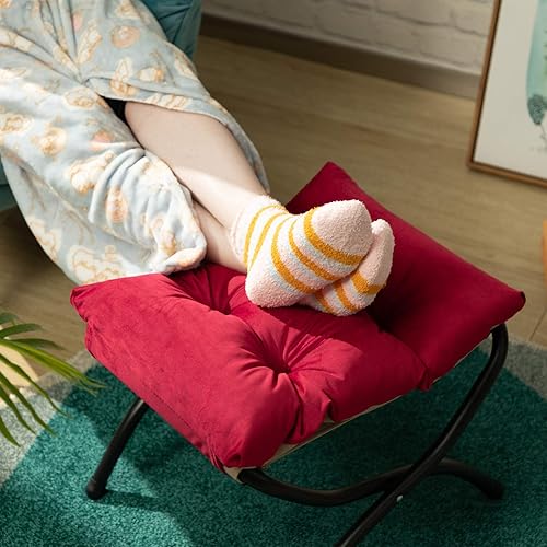 Miniatura 17 de HollyHOME Taburete reposapiés plegable de 15 pulgadas de alto, otomano plegable pequeño tapizado, taburete acolchado para sofá para silla perezosa,