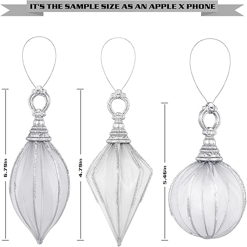 Miniatura 7 de Adornos de bola de Navidad, juego de 6 piezas de rugby plateado, bola redonda, colgante de diamante, decoraciones de Navidad para colgar para