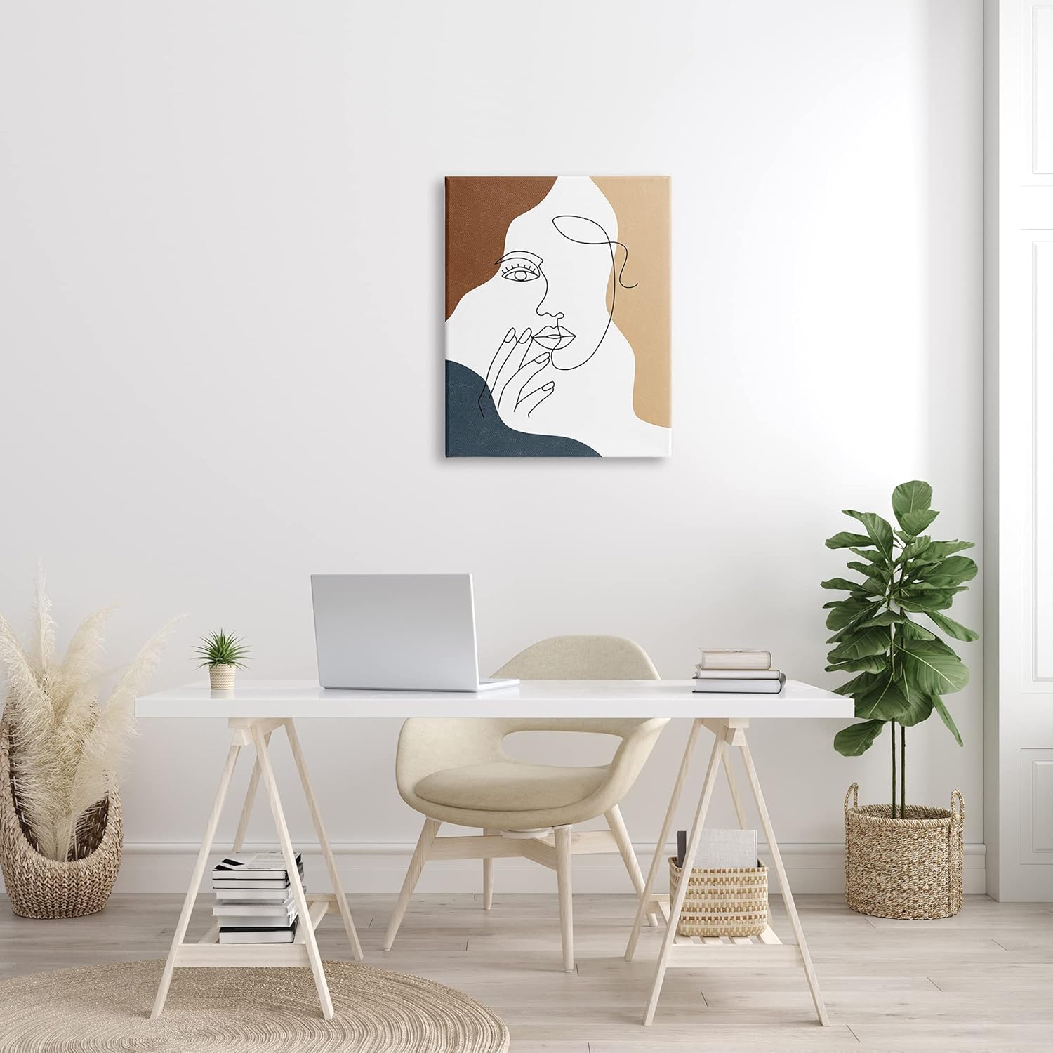 Stupell Industries Female Portrait Line Drawing Between Abstract Shapes, Designed by JJ Design House LLC Canvas Wall Art, 24 x 30, Brown