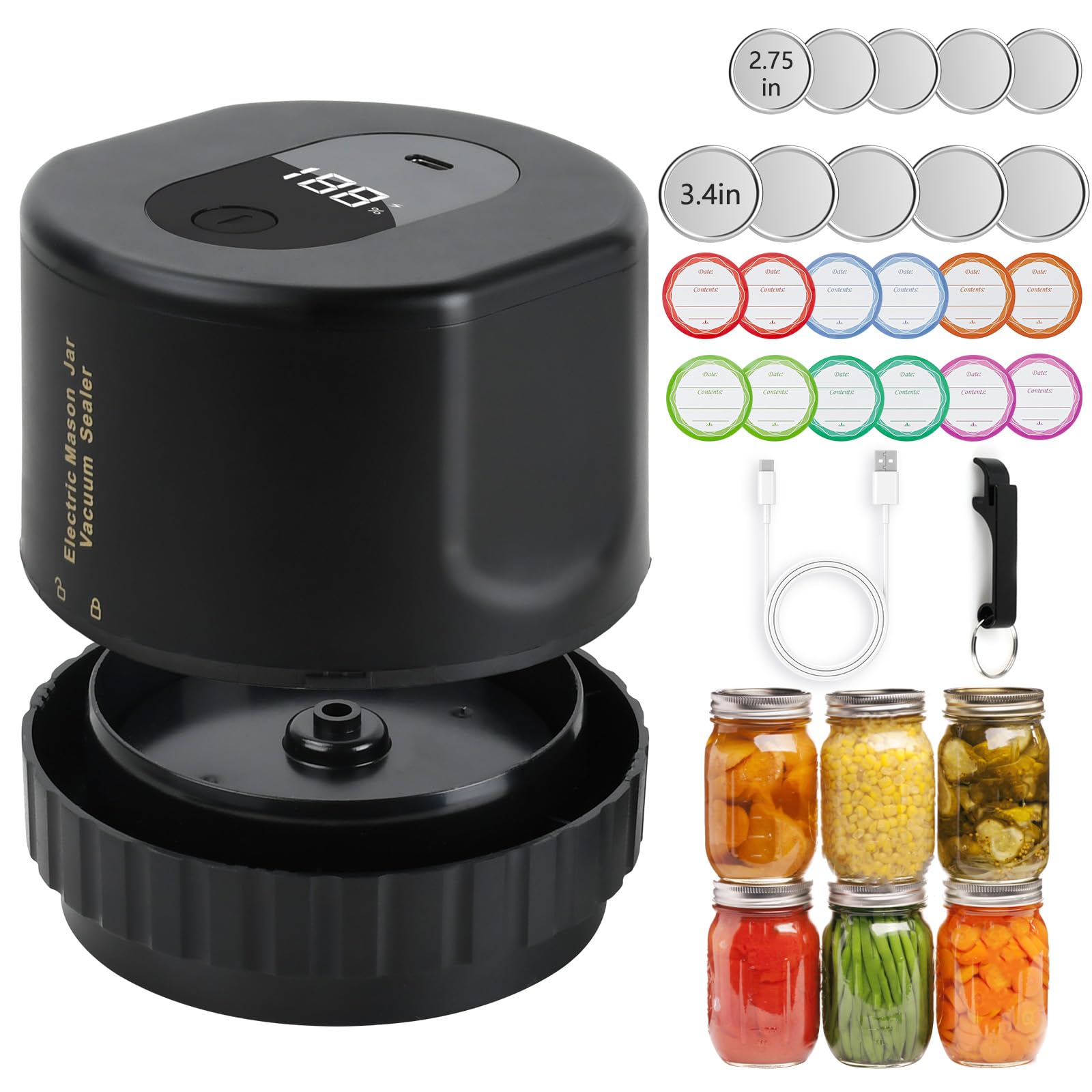 Mason Jar Vacuum Sealer Kit,New Technology Electric Air Vacuum Sealing Kit,10 Seconds Seal,For Household Use,Travel and Batch Processing of Mason Genie Canning Supplies
