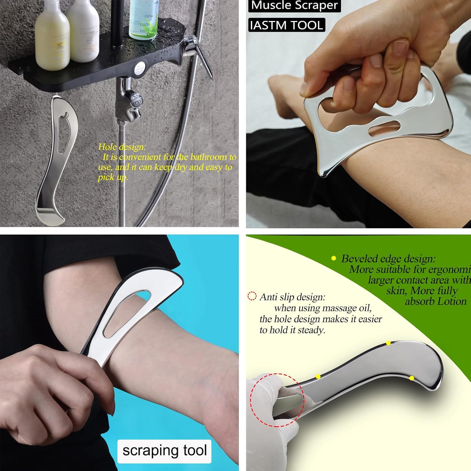 Professional Muscle Scraper Tool Stainless Steel IASTM, Scraping Tool Physical Therapy Massage Bar, Manual Muscle Relief(4pcs)