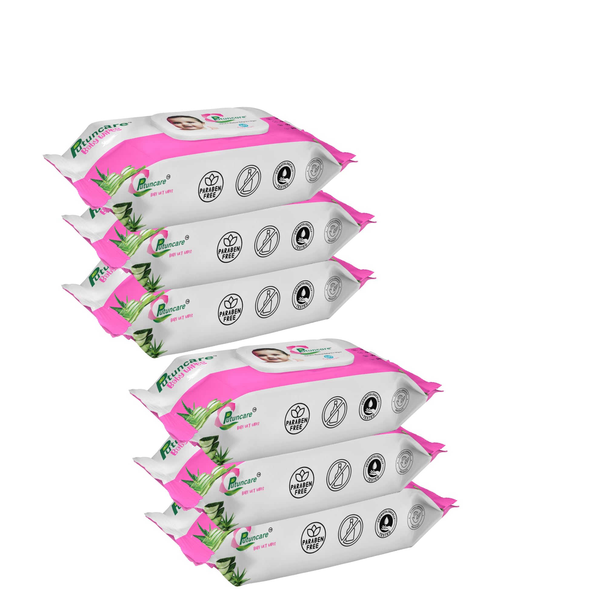 Putuncare Baby Wipes with 99% Pure Water – 80 Wipes per Pack (Pack of 6, Total 480 Wipes) | Aloe Vera & Cucumber | pH Balanced, Paraben-Free-image-19