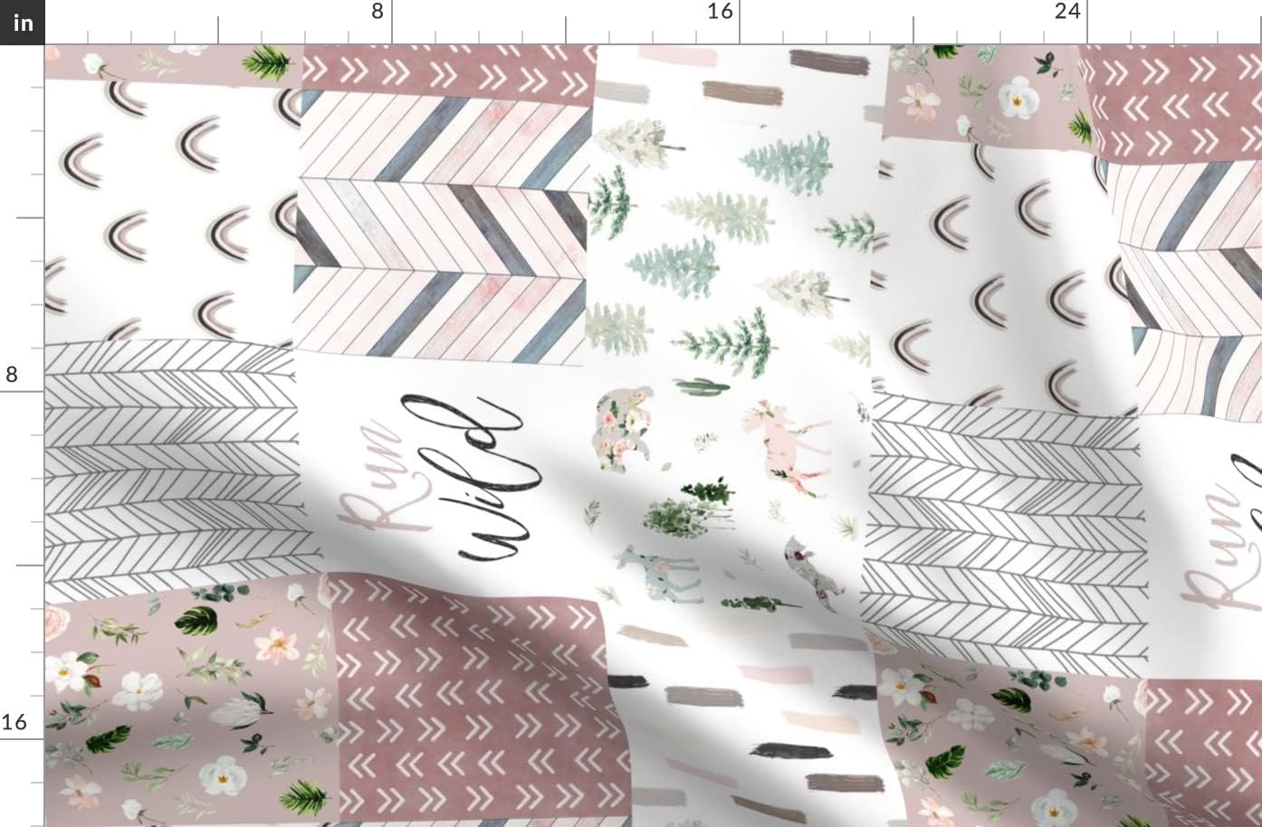 Spoonflower Fabric - Run Wild Woodland Watercolor Boho Floral Florals Flowers Printed on Organic Cotton Sateen Fabric by The Yard - Sewing Quilting Apparel Home Decor