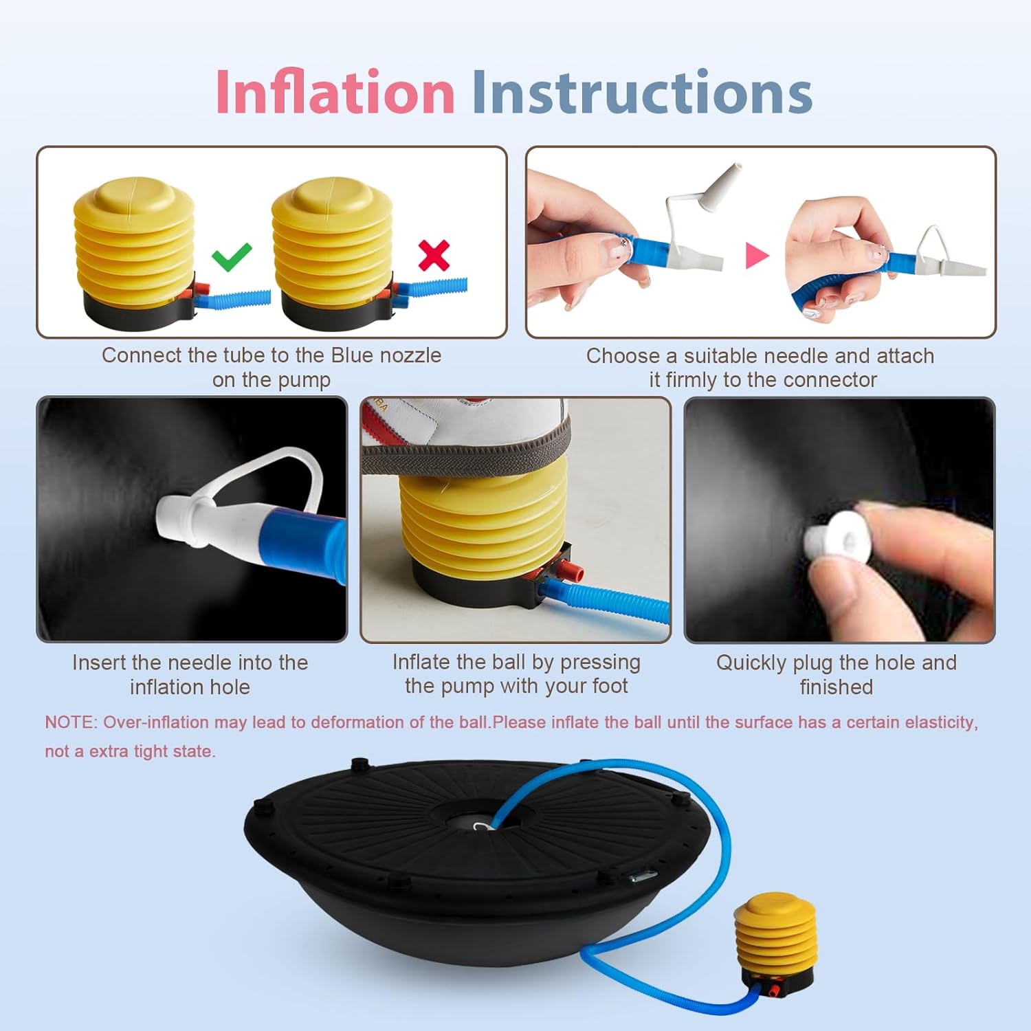 Half Balance Ball Trainer, Inflatable 19/23 Inch Half Exercise Ball with Resistance Bands and Pilates Ball, Non-Slip 660lbs Capacity Yoga Ball for Home Gym Full Body Workouts