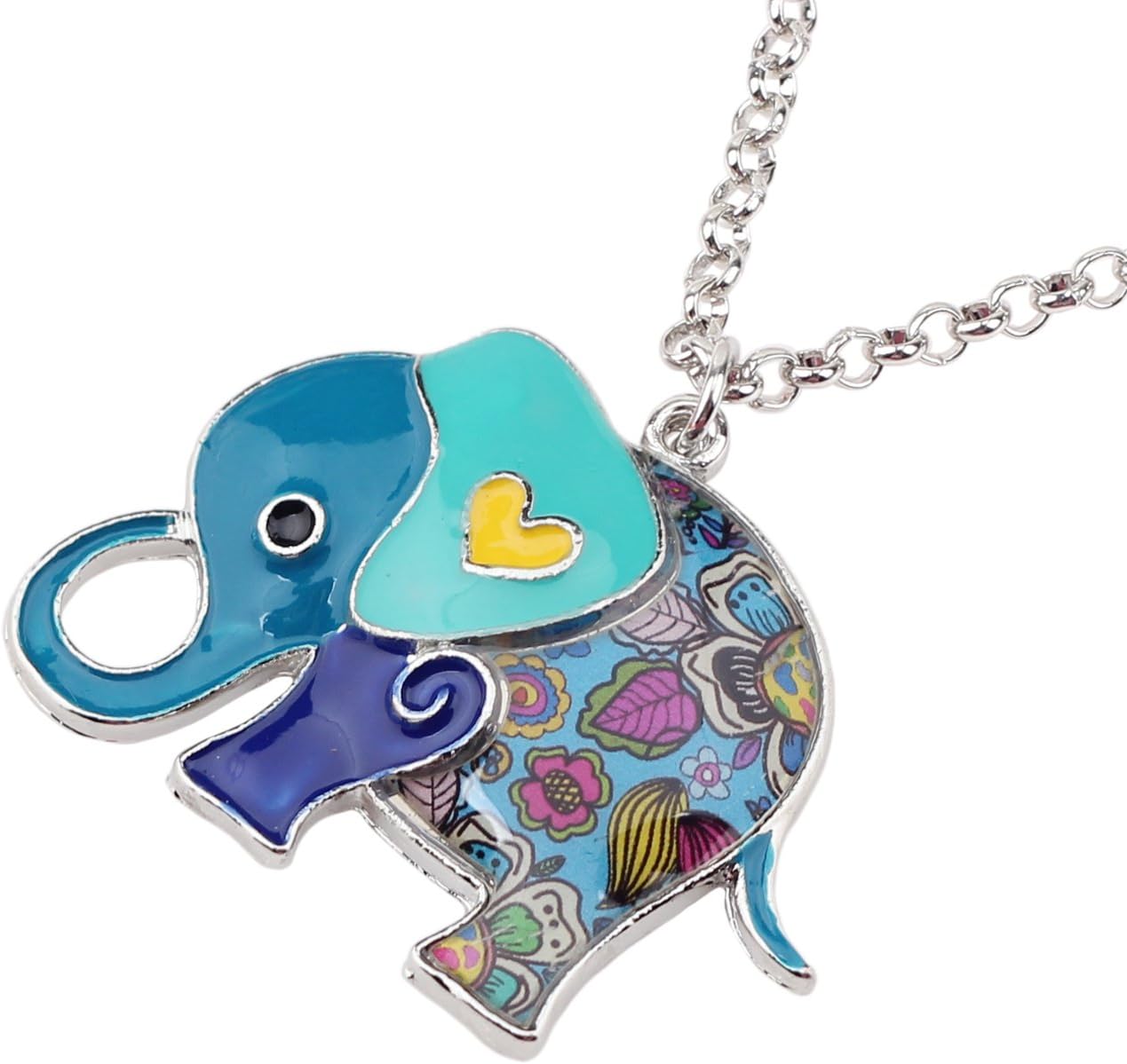 Bonsny Enamel Alloy Floral Heart Lover Elephant Necklace Pendant For Women Kids Lucky Gift - Image 3