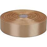 Baocuan Satin Ribbon 50 Yards Solid Fabric Ribbons Roll for Wedding Invitations, Bridal Bouquets, Sewing, Party Decorations, Gift Wrapping and More (Champagne, 1 inch)