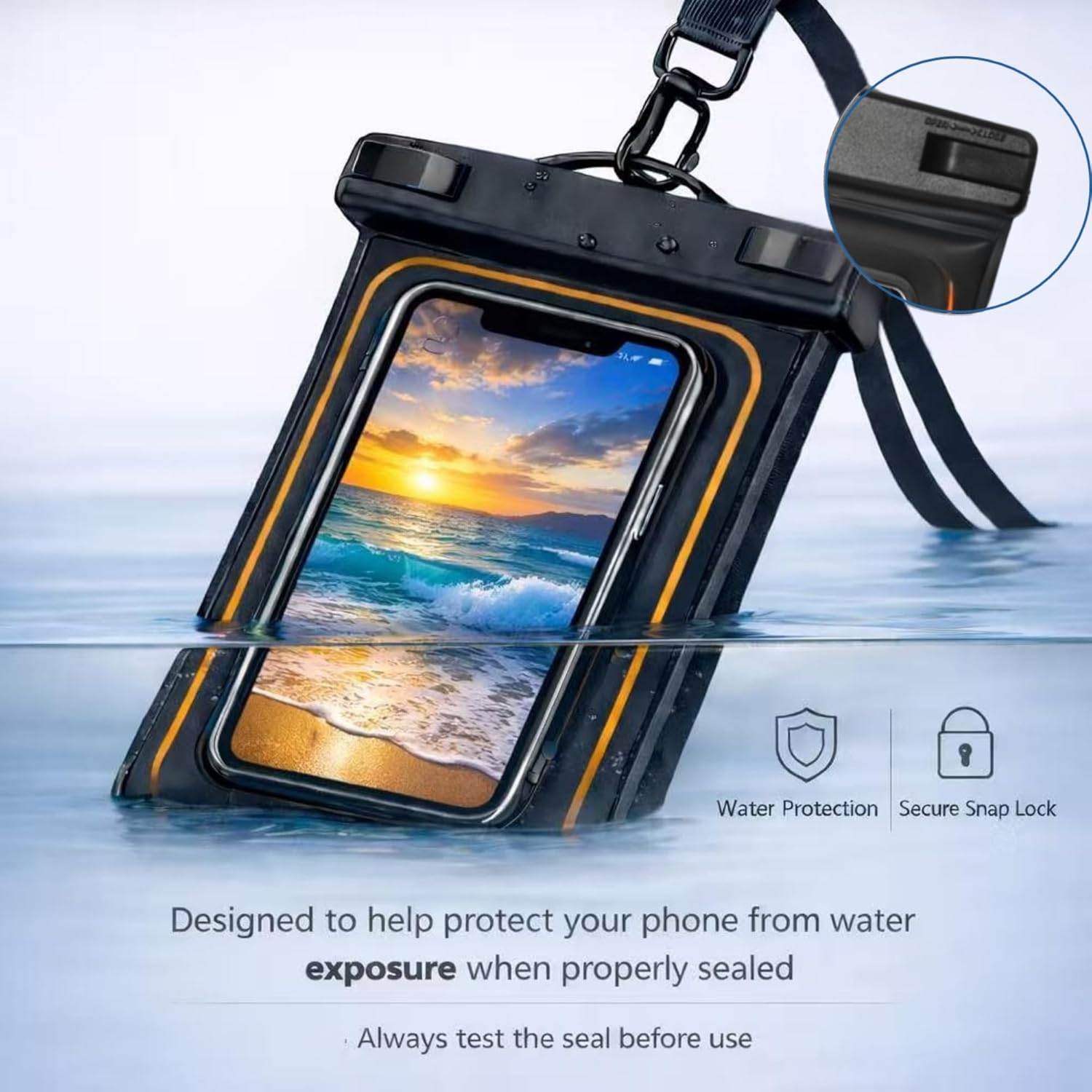 2-Pack IPX8 Floating Waterproof Phone Pouch, Dry Bag with Lanyard, Fits up to 7.2”, Compatible with iPhone 16/15/14/13 Pro Max, Galaxy S25/S24 Ultra, Pixel for Snorkeling, Kayaking(Black-Black) - Image 7