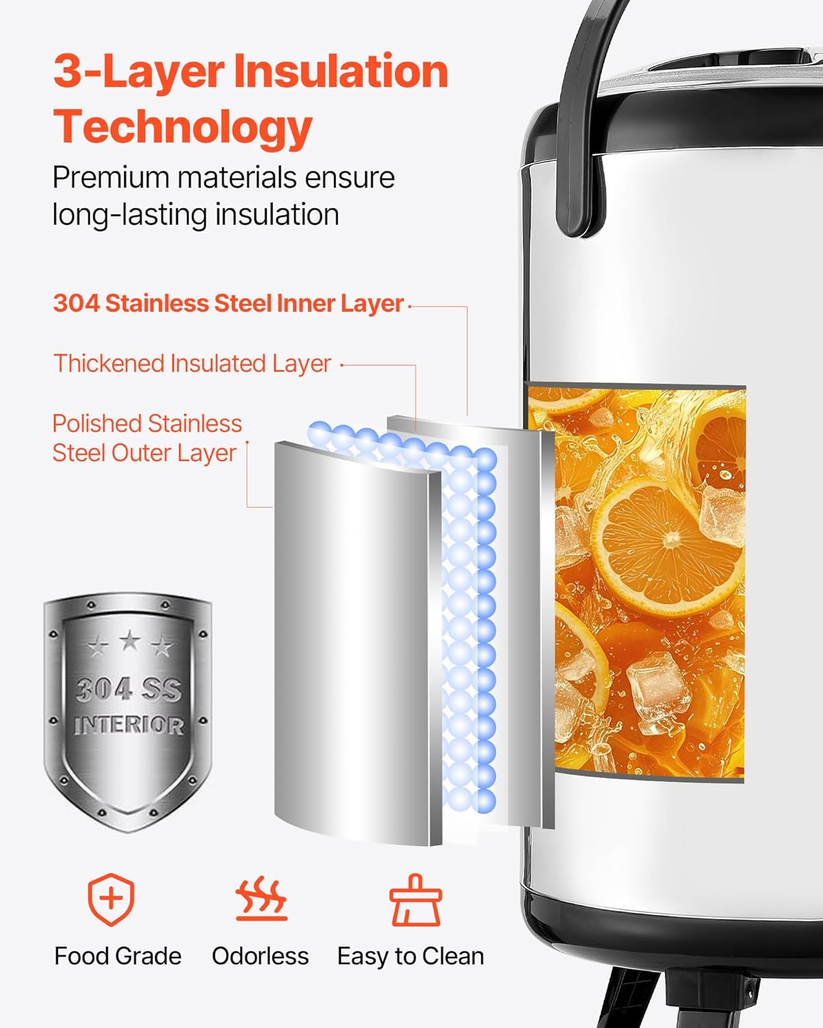 VEVOR Insulated Beverage Dispenser, 3.2 Gal/12L Stainless Steel Thermal Drink Server with Spigot & Temp Display, Suitable for Hot and Cold Drinks, for Tea Coffee Water in Cafes & Restaurants, Silver - Image 4