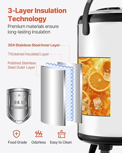 Miniatura 4 de VEVOR Dispensador de bebidas aislado, servidor térmico de bebidas de acero inoxidable de 3.2 galones/12L con espiga y pantalla de temperatura