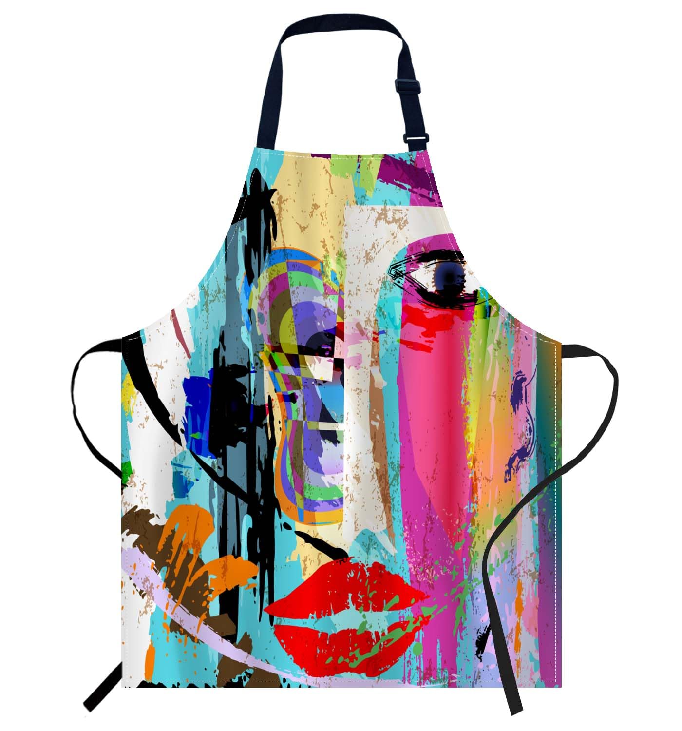 Smooffly Rainbow Face Apron Unisex Adjustable Bib Apron Cooking Kitchen Chef Women Men Aprons for Home Kitchen Restaurant,Coffee House,Shop,Garden