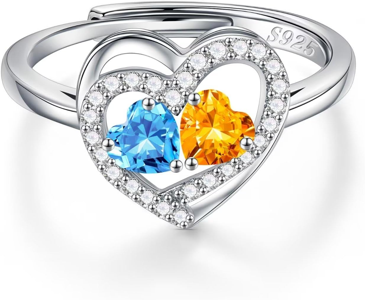 Iefil Adjustable Ring for Women - 925 Sterling Silver Double Birthstone Rings, Anniversary Birthday Gifts for Women Wife Her