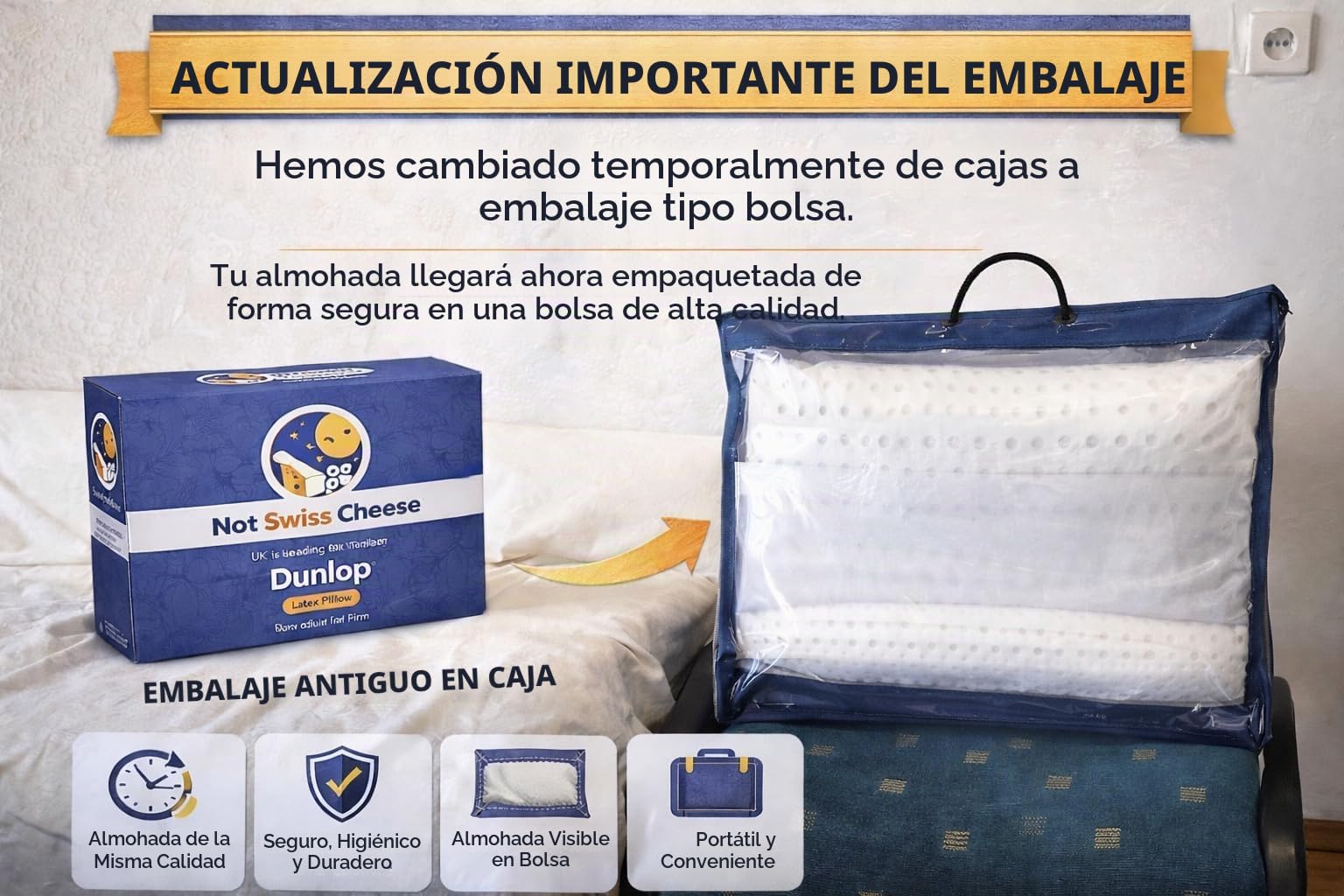 Almohada de Espuma de látex Dunlop 100% del Reino Unido, Almohada ortopédica Cervical de tamaño estándar para aliviar el Dolor de Cuello, 60 x 40 x 14 cm, asequible y Duradera