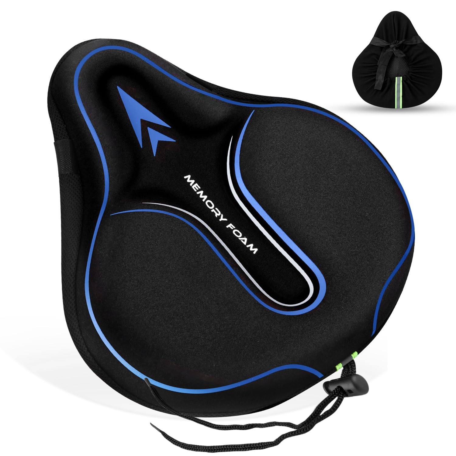 MSDADA Memory Foam Bike Seat Cover Padded, Soft Bike Cushion for Men & Women, Comfortable Bike Accessories for Bike, Outdoor Indoor Cycling(Blue)