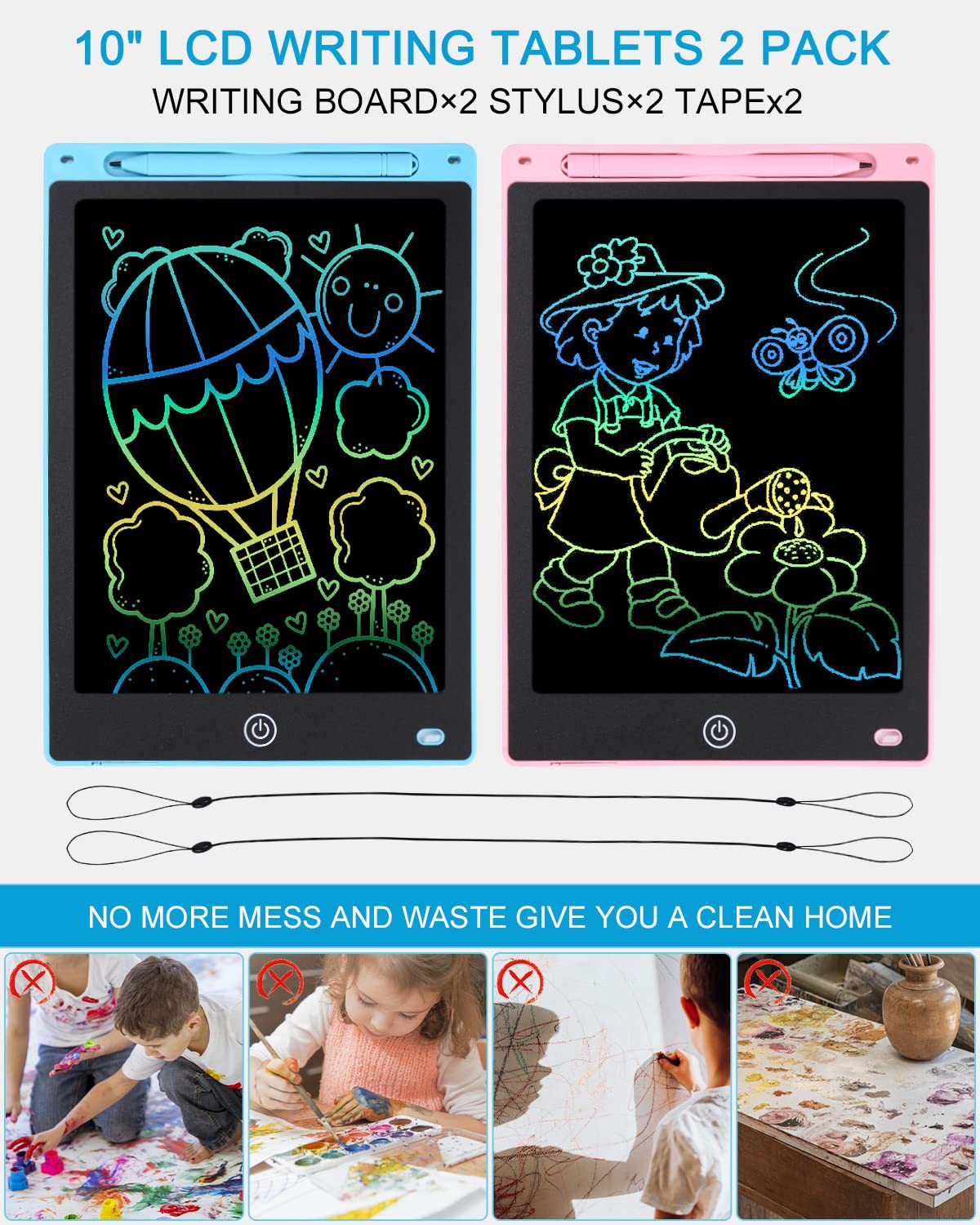 2 piezas Tableta de Escritura LCD para Niños, 10 Pulgadas Tablero de Dibujo LCD Tableta Gráfica con Lápiz, Pantalla Colorida Borrable Reutilizable Juguete Educativo para Niñas Niños de 3+ Años - 5