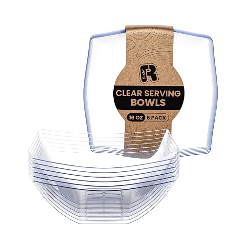 R-kay 6 Pack Square Plastic Serving Bowls Clear 16 Oz