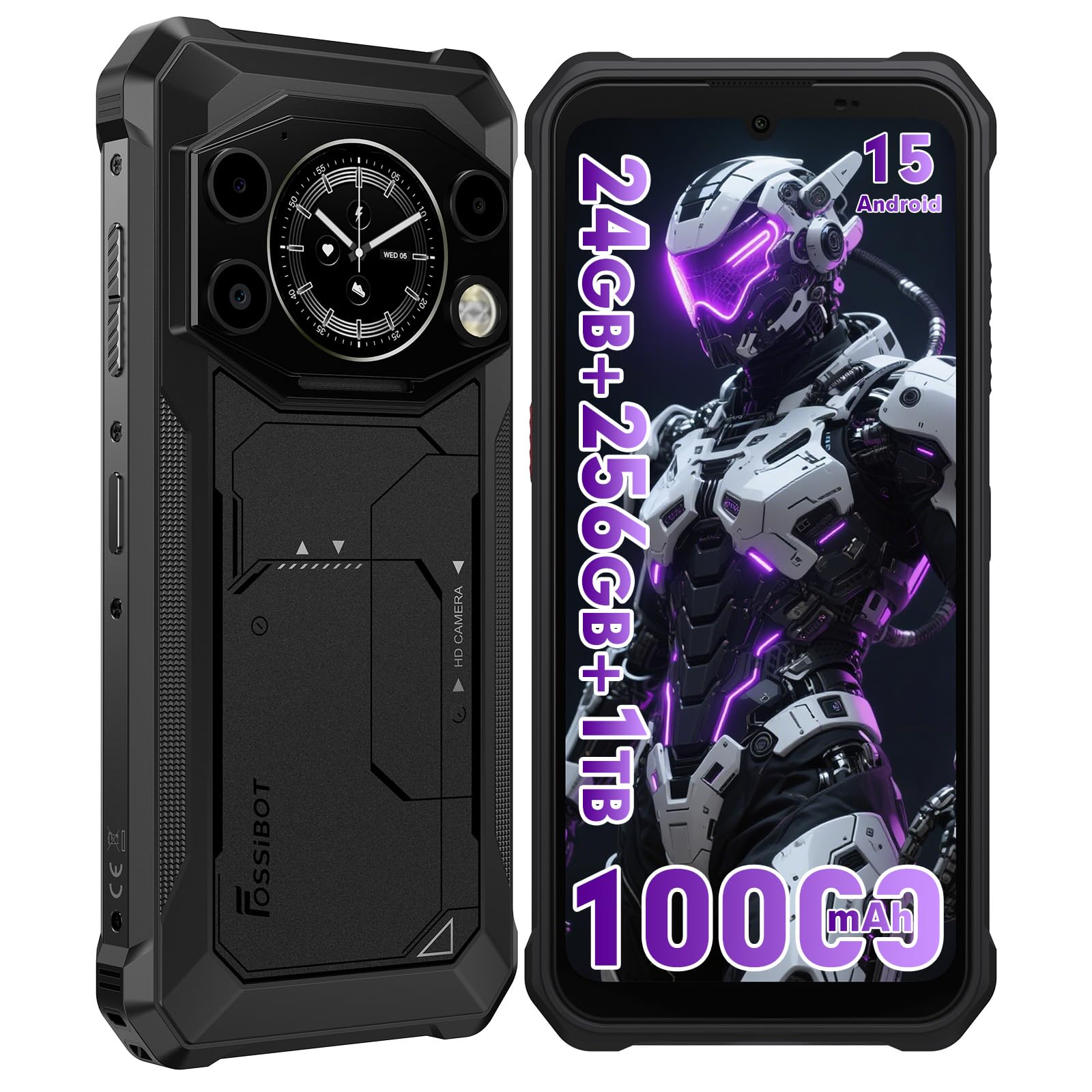 FOSSIBOT F117 4G Rugged Phone Unlocked, 24GB+256GB+2TB,10600mAh Battery Waterproof Phones,Android 15 Rugged Cell Phone, 6.745" HD+ 1.32-inch IPS Smartphone,50MP+16MP+5MP Rugged Phone(2026 Black)