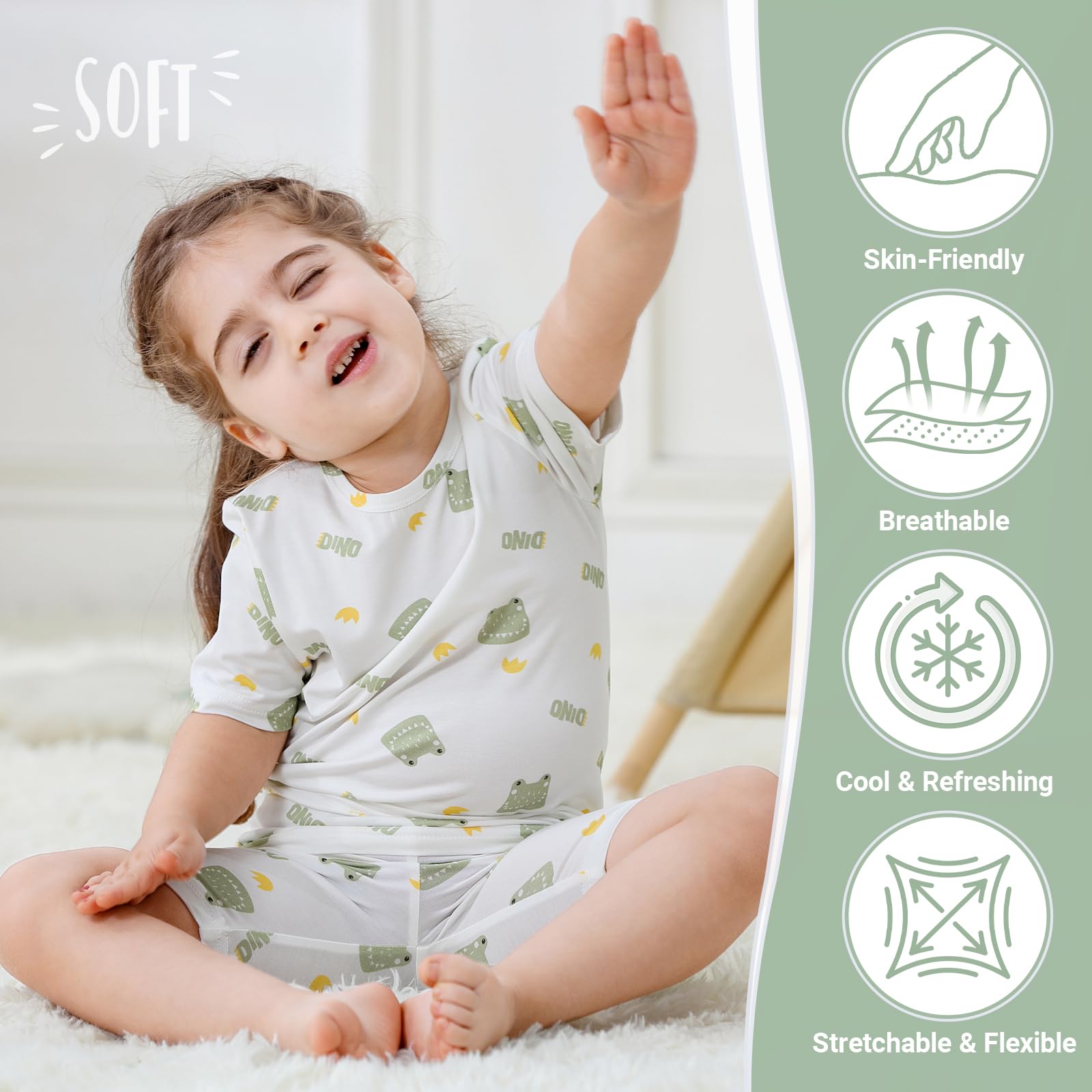 HAHASHOW Pigiama Bambina Estivo bambù Completi Estivi Bambino Traspirante Maglietta Bambino e Pantaloncini Bambina 2-8 Anni