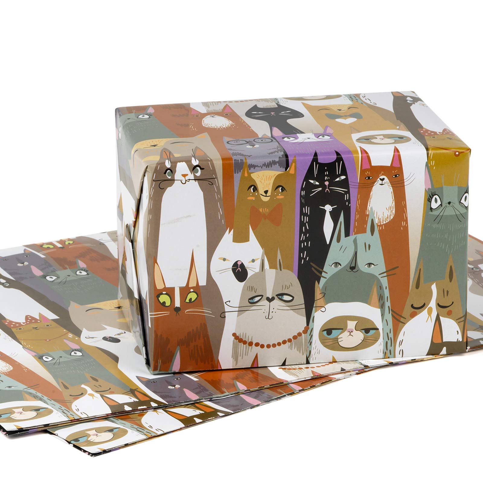 MAYPLUSS Wrapping Paper Sheet - Folded Flat - 3 Sheets - Cat Design(22.6 sq. ft.TTL.) - 27.5 inch X 39.4 inch Per Sheet