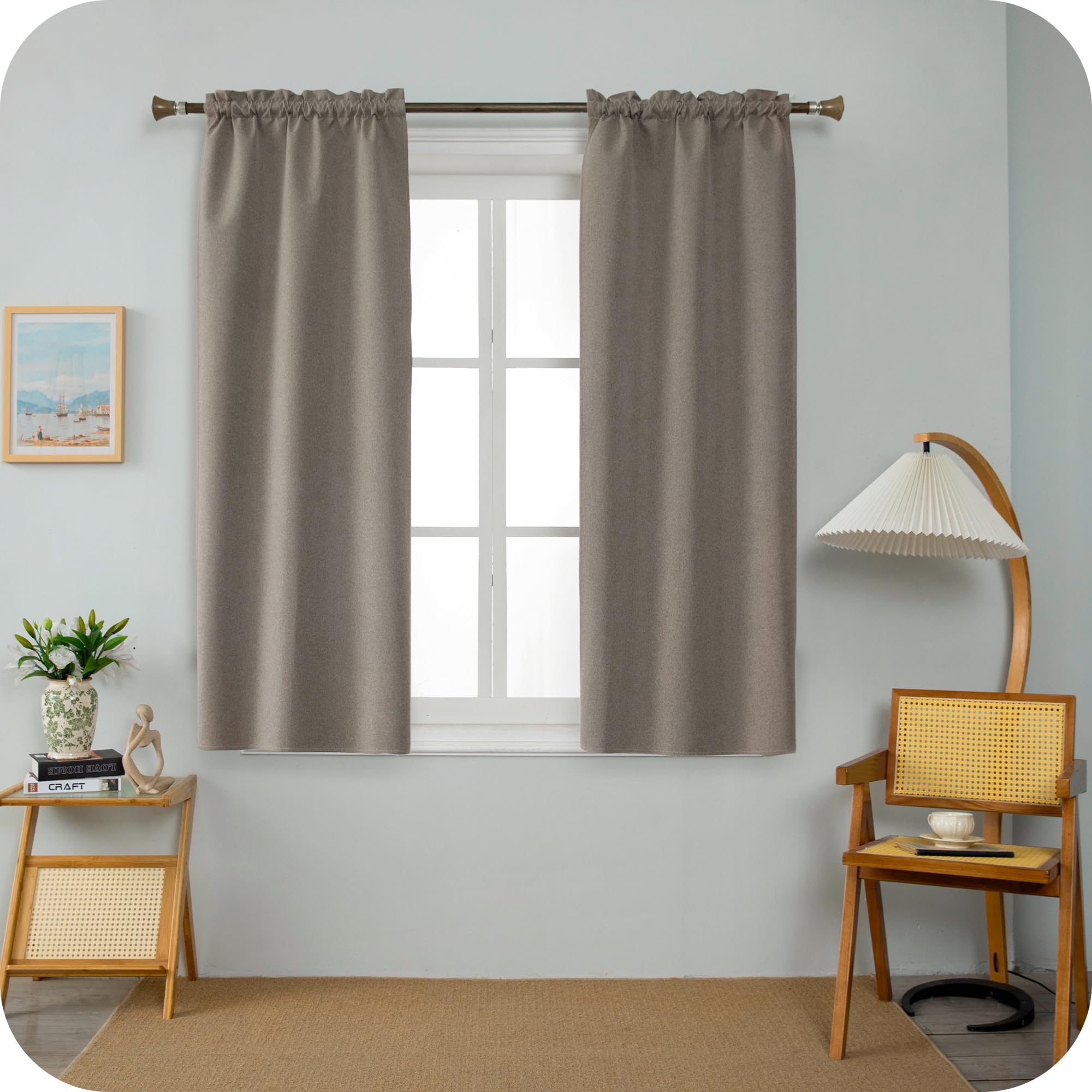 GIRASOLE HOME Tende Barbados Termiche Totalmente Oscuranti 2 Pannelli 55x130cm Tasca Tortora