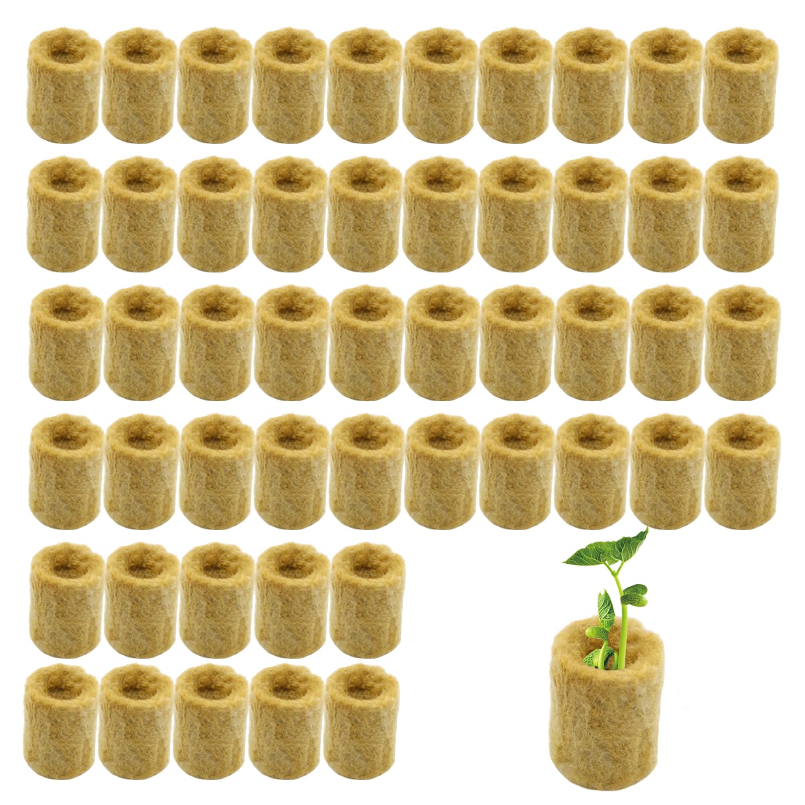 Lilyphon 50PCS Rockwool Cubes, Soilless Cultivation Rock Wool Plugs, Hydroponic Seedling Rockwool Plant Stoppers for Transplanting and Growing Vegetables(2 * 2.7cm)