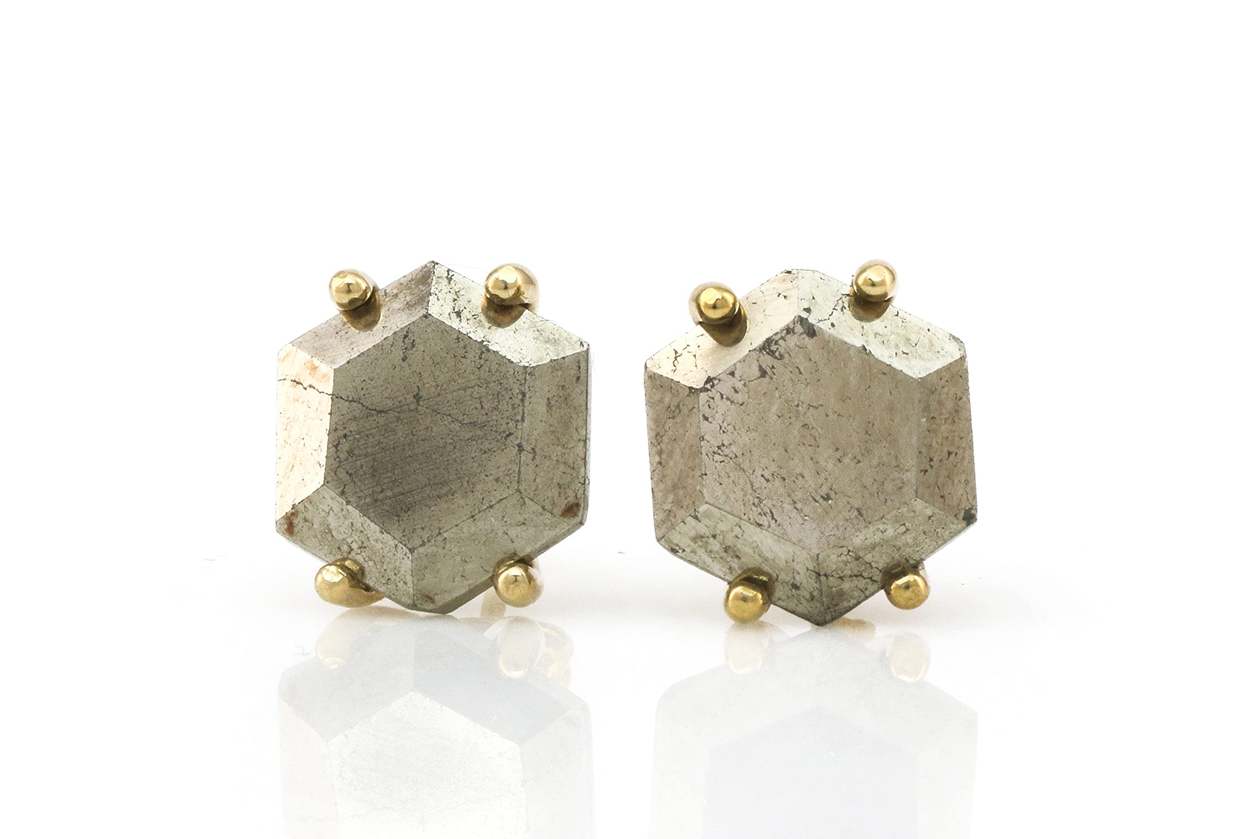Boucles d'Oreilles en Pyrite de Fer - Boucles d'Oreilles Géométriques pour Femmes - Bijoux de Mode Artisanaux, Bijoux en Pierres, Bijoux Cadeaux - avec Boîte Fantaisie