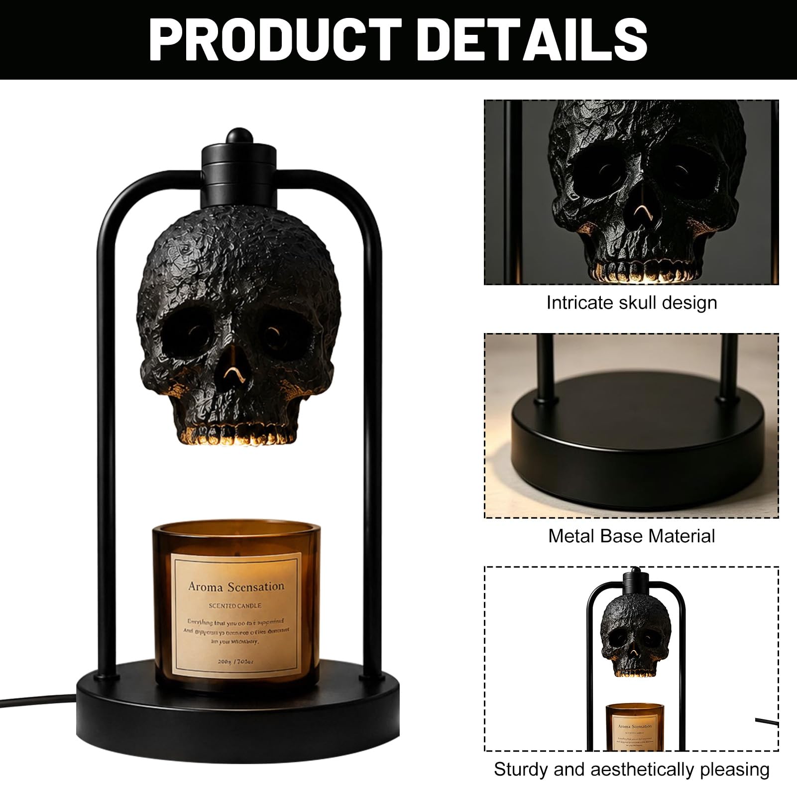 Totenkopf Kerzenlampe für Halloween Deko, Candle Warmer Lamp mit Timer (B)