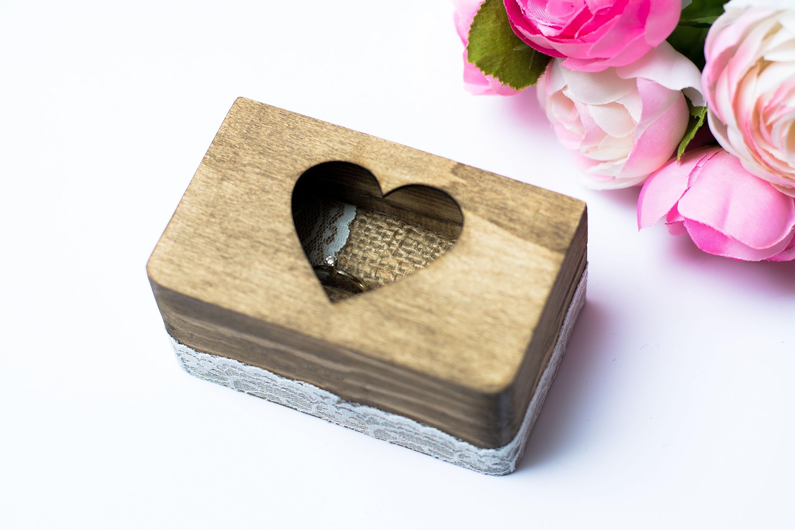Holz Ring Box Ringkissen Hochzeit Ring Schatulle Ringschachtel Vintage Hochzeitsdeko, Braun