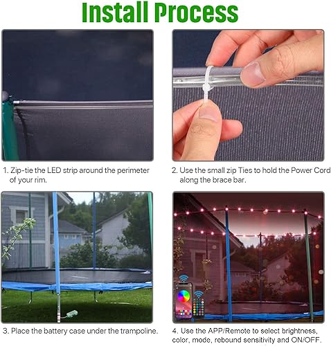 Miniatura 6 de Versión de control de aplicación mejorada luces LED para cama elástica, aplicación y control remoto, luz LED para trampolín de 15 pies, caja de