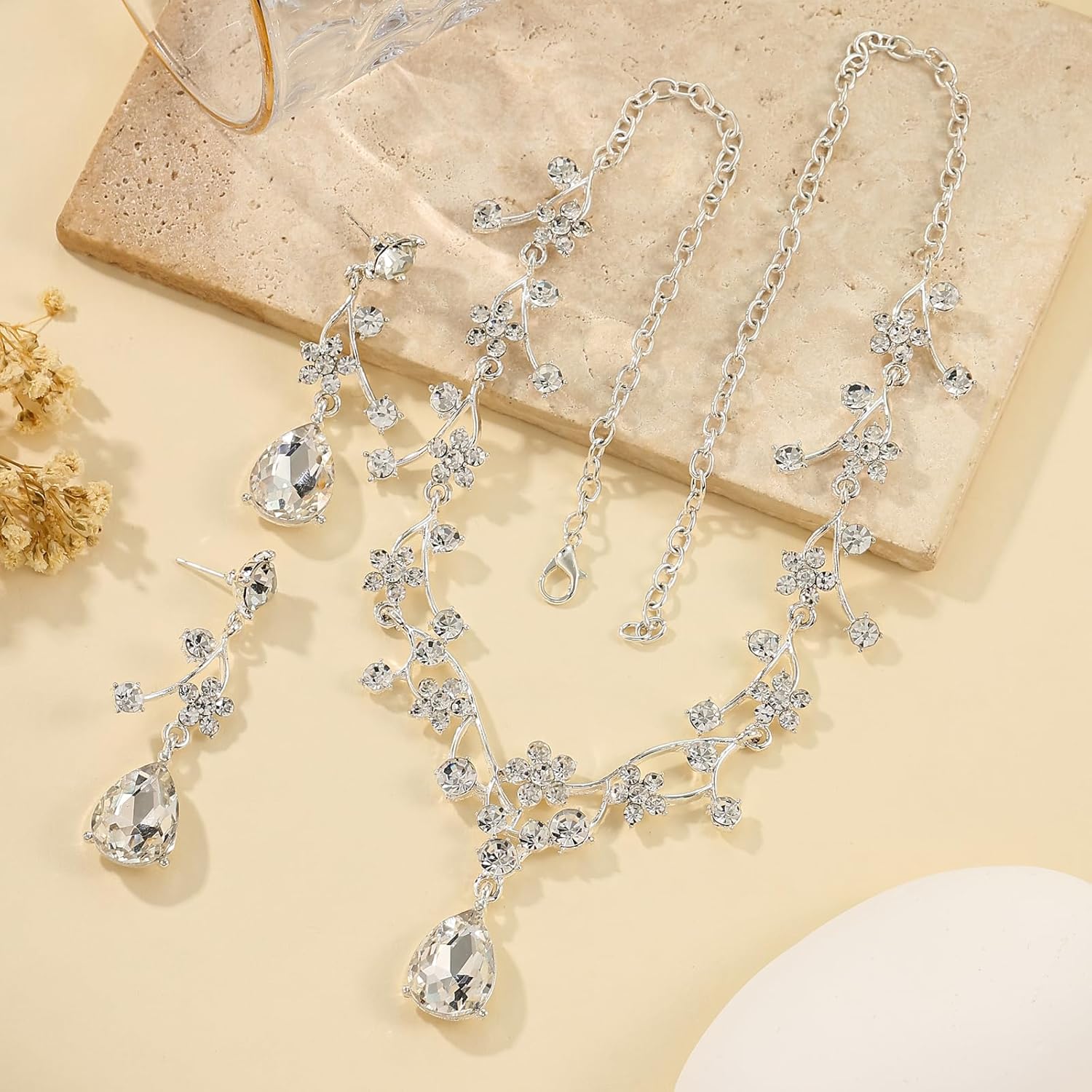 Floral Jewelry Set for Women–Wedding Jewelry Sets For Brides With Crystal Necklace & Earrings for Brides and Bridesmaids - Image 6