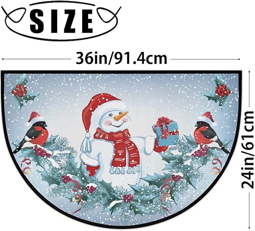 Miniatura 3 de cfpolar Tapete de invierno medio redondo, tapete semicírculo con cardenal de muñeco de nieve, antideslizante, suave para puerta delantera, entrada