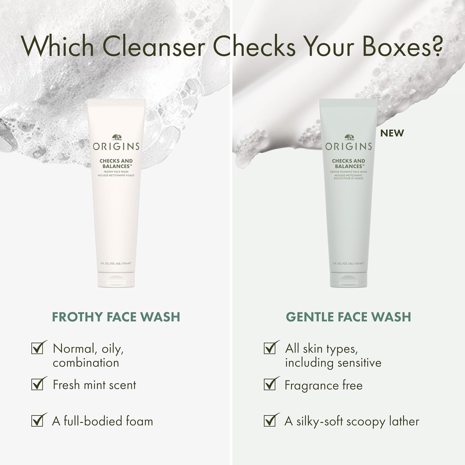 Origins Checks and Balances Frothy Face Wash | Gentle Face Cleanser for All Skin Types | With Mint
