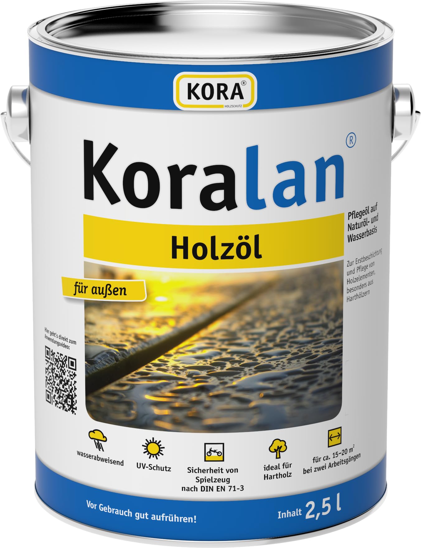 KORA® Koralan® Holzöl - wetterfestes Pflegeöl für Gartenmöbel, Zäune & Terrassen, UV-beständig, wasserabweisend, pflegt Nadel- und Hartholz, langlebiger Schutz für Holz draußen (Bangkirai, 2,5 Liter)