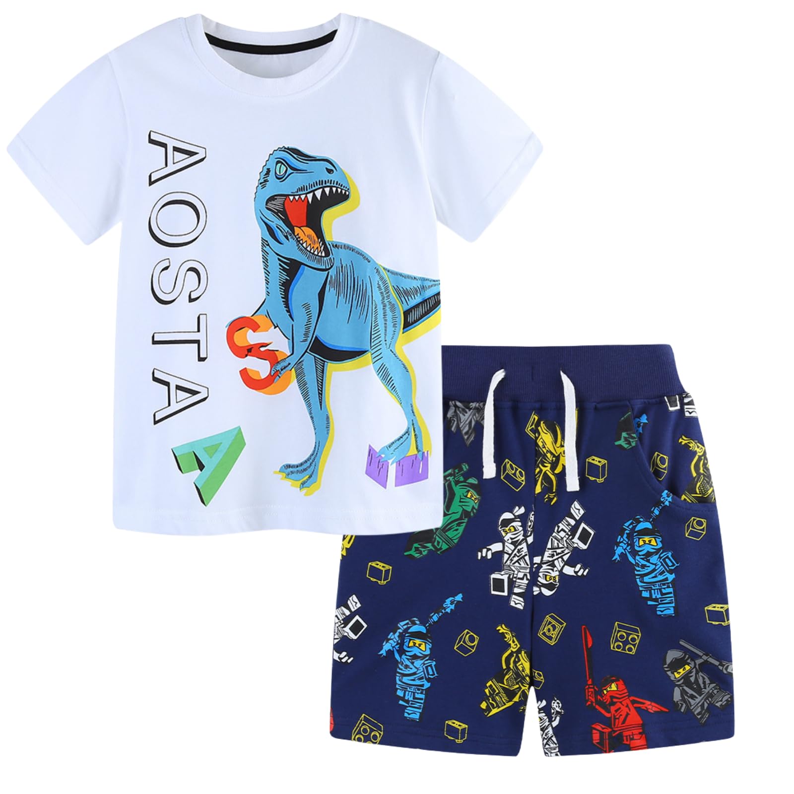 Toddler Boy Clothes Cartoon Cotton Summer Short Sleeve T-Shirt and Shorts Kids Outfit Set 2-7 Year