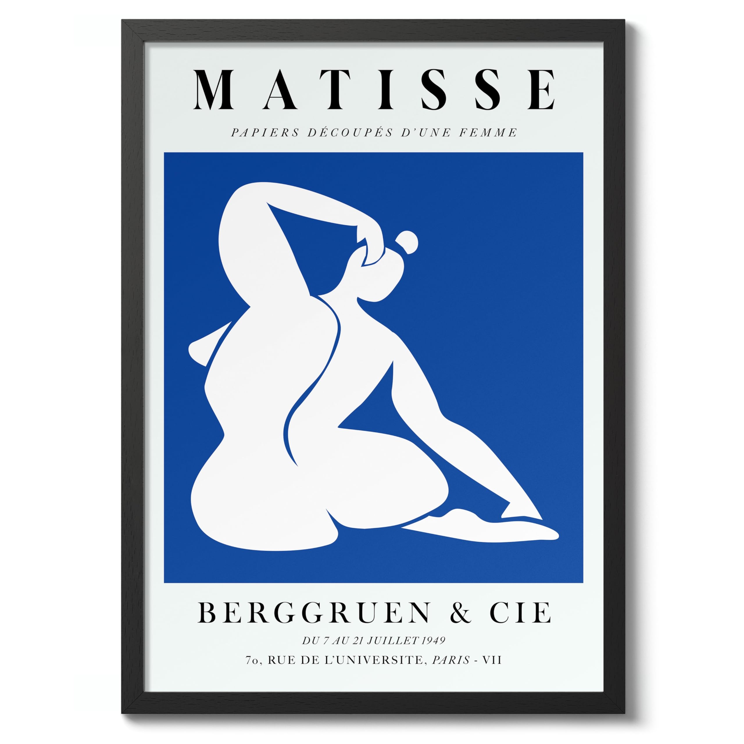 Une Femme Bleue, Qui S'Γtire Henri Matisse Poster, Modern Art Exhibition Print, Abstract Boho Wall Art, Home Decor Design And Decoration, A3 (Black Frame) - 42x29.7cm