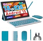Android 15 Tablet, 10 inch 18GB RAM 128GB ROM, 2.0Ghz Quad-core Processor Tablet, 1280*800 IPS Touch Screen, 2.4G/5G WiFi, 2 in 1 Tablets with Keyboard, Case, Mouse, Stylus, 6000mAh Battery 8MP Camera