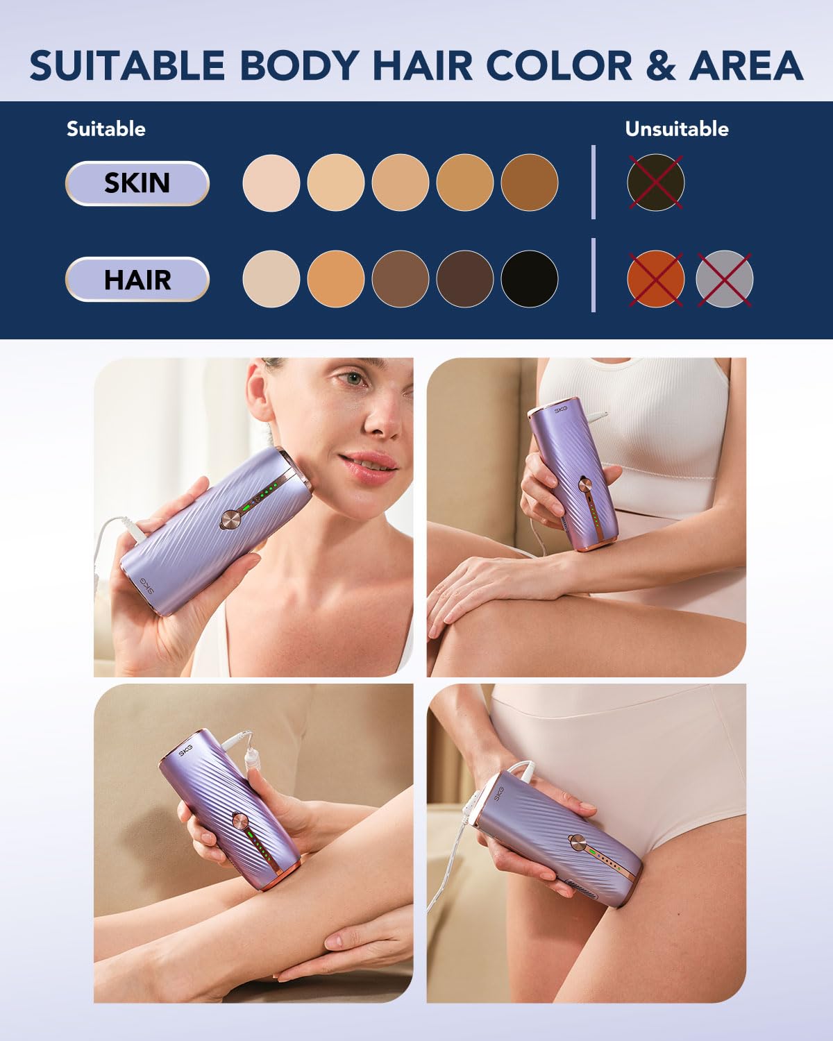 SKG Laser Hair Removal Device for Women Men, At Home Painless IPL Hair Removal with Infinite Flashes, Dual-Pulse, 25 Minutes Rapid Hair Removal, IPL System for Facial Legs Arms Bikini Line Whole Body