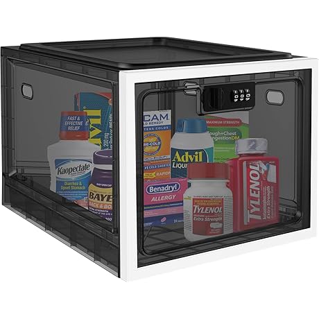 Medication Lock Box, Black Lockable Storage Box