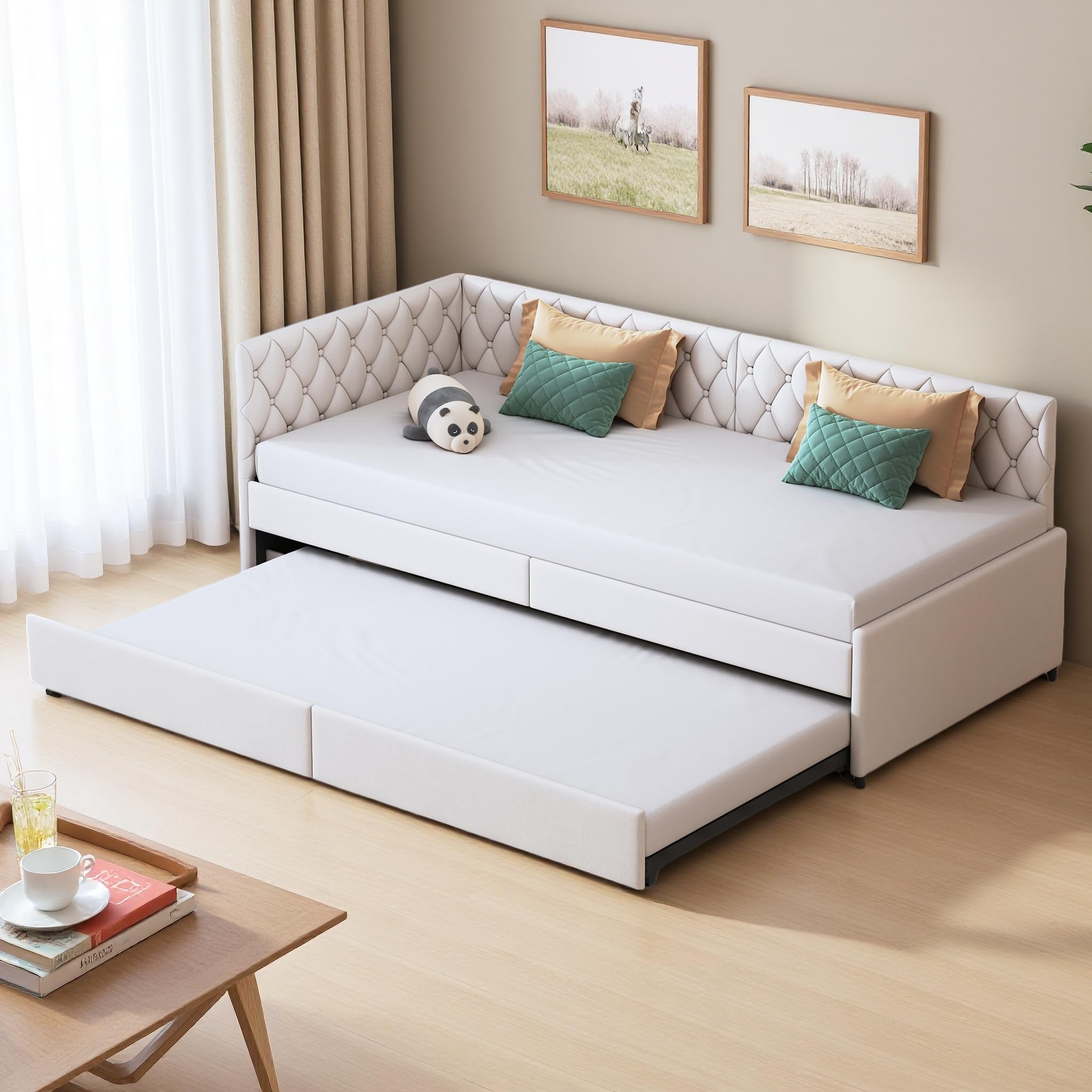 Divano letto estensibile 90/180 x 200 cm, letto matrimoniale divano, letto 2 posti divano letto estraibile, Senza materasso (Beige 1, Velluto, 90/180 x 200 cm)
