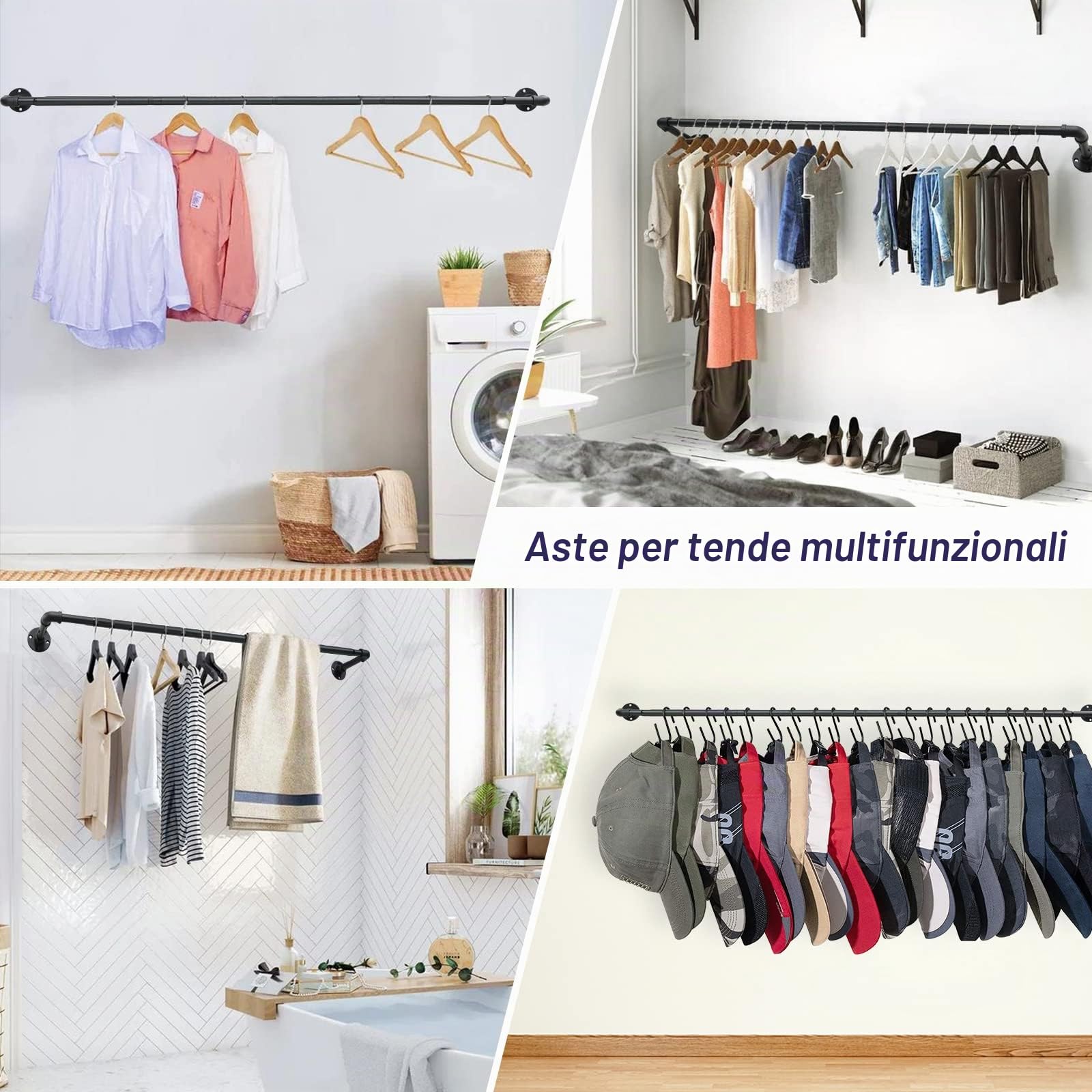 Bastone per tende doppio per finestre da 167 a 300-2,5 cm, resistente, doppio bastone per tenda oscurante, nero, regolabile per porta del patio, camera da letto, cucina