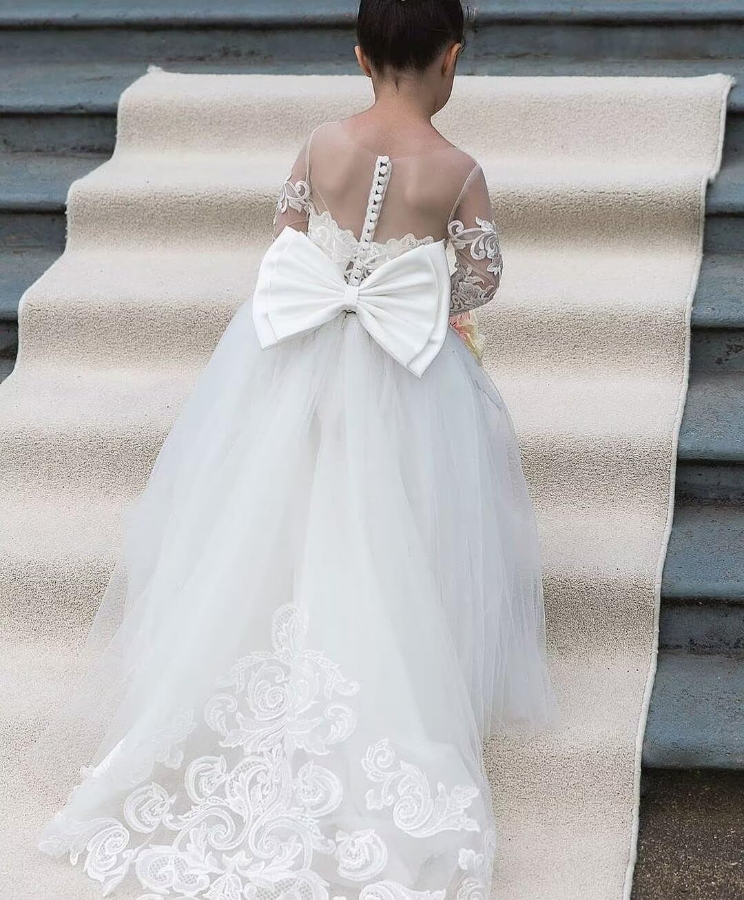 BABYONLINE D.R.E.S.S. Robe Boheme Chic Mariage Longue en Dentelle Tulle Robe de Communion pour Les Filles