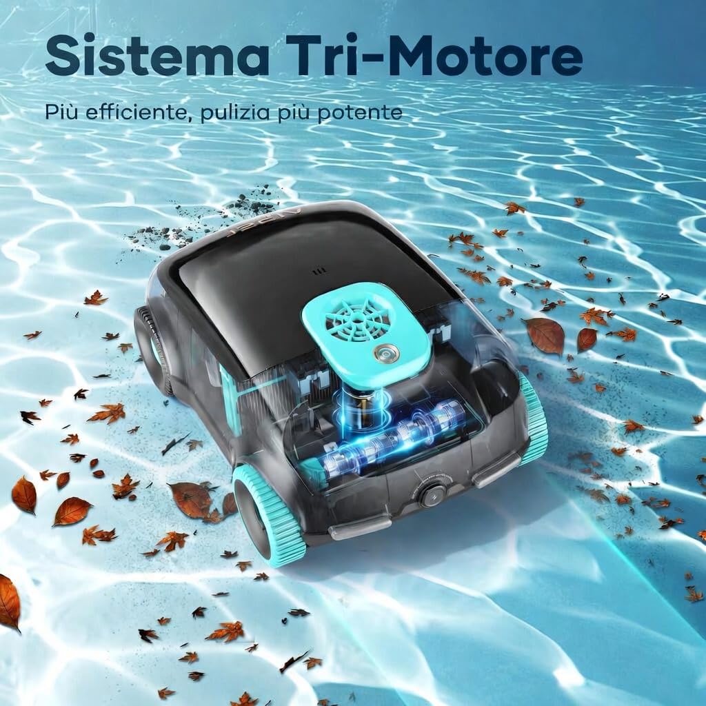 AIPER Scuba E1 Robot piscina senza fili, Sistema trimotore, Doppia filtrazione, Attivazione con un clic, Parcheggio automatico, Adatto a piscine fino a 100mq (Nero)