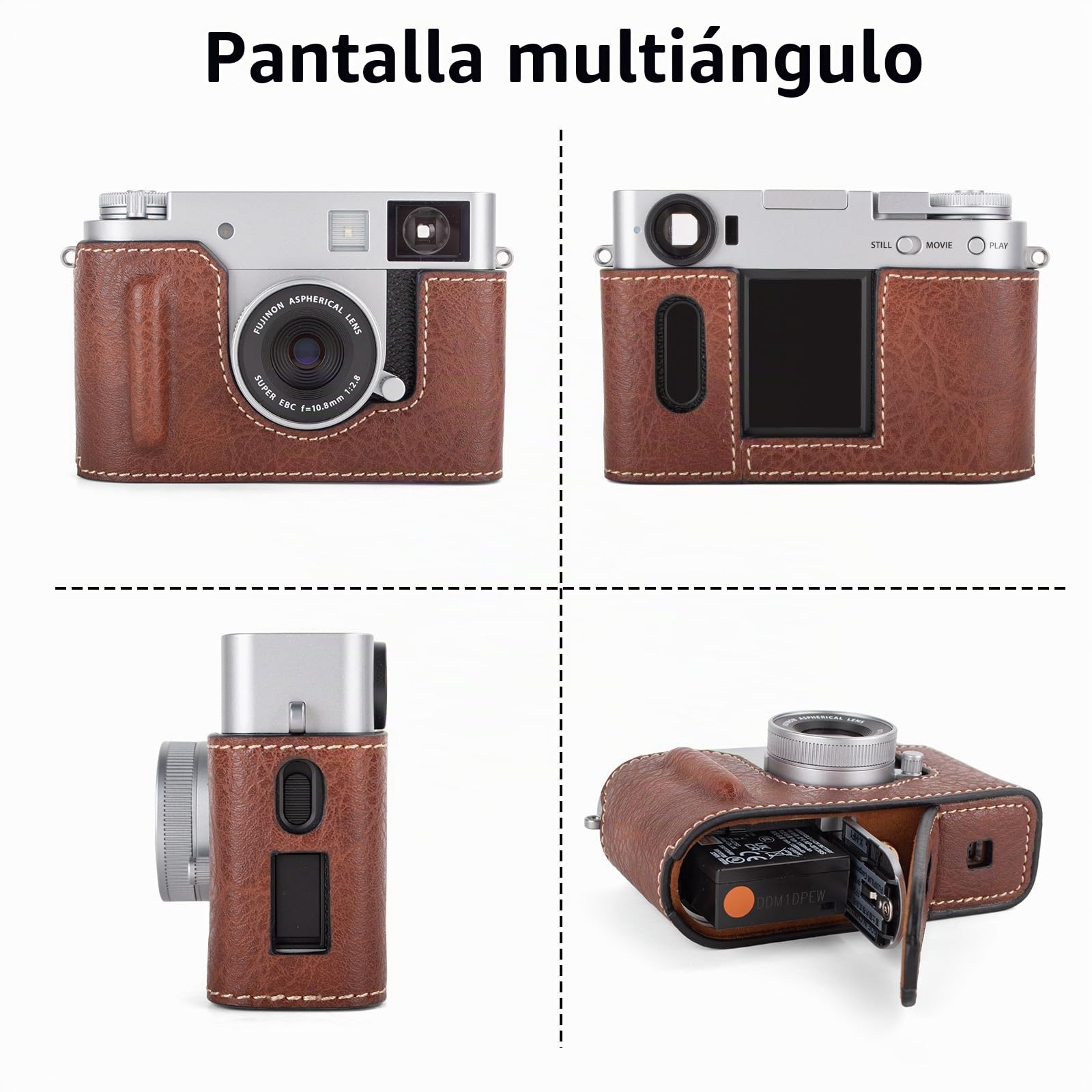 Rieibi X-Half Case, funda de piel sintética para cámara Fujifilm mitad sin espejo, funda protectora con correa de hombro ajustable, marrón
