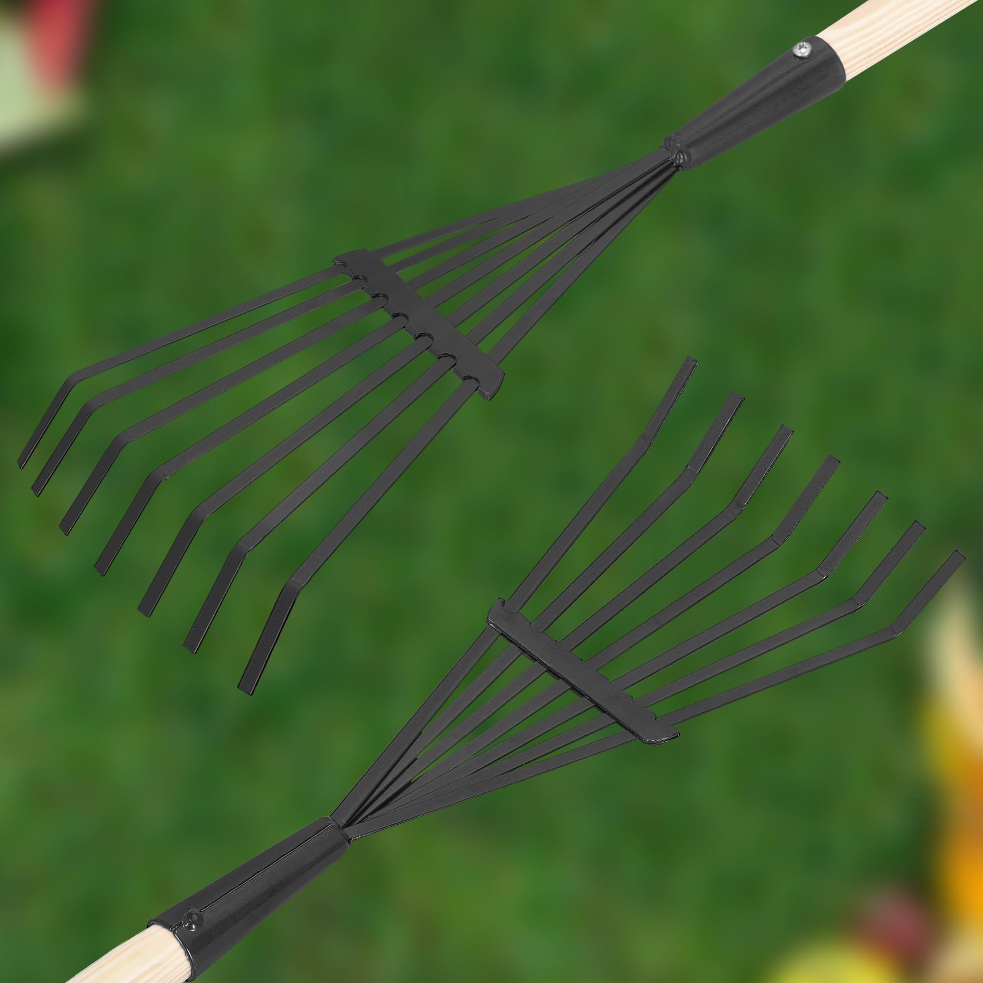 KOTARBAU® Rateau à Feuille - Acier - 14 cm - Râteau Jardin- avec Manche - 108 cm - Ramasse Feuille - Outil Robuste pour Gazon et Feuilles - Noir et Bois Naturel