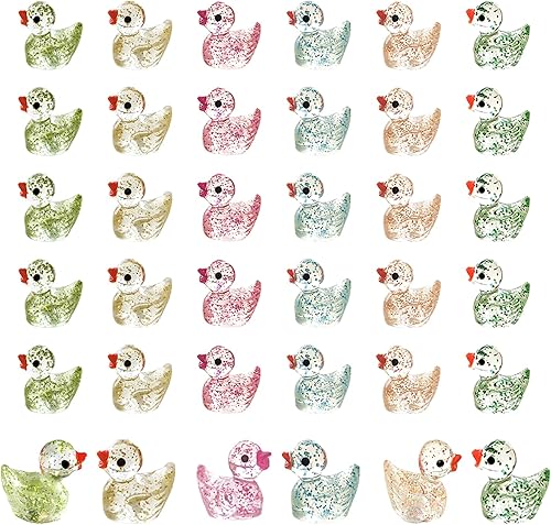 Paquete de 36 pequeños patos de plástico de resina para decoración de jardín, casa de muñecas, adornos de manualidades (brillantina)