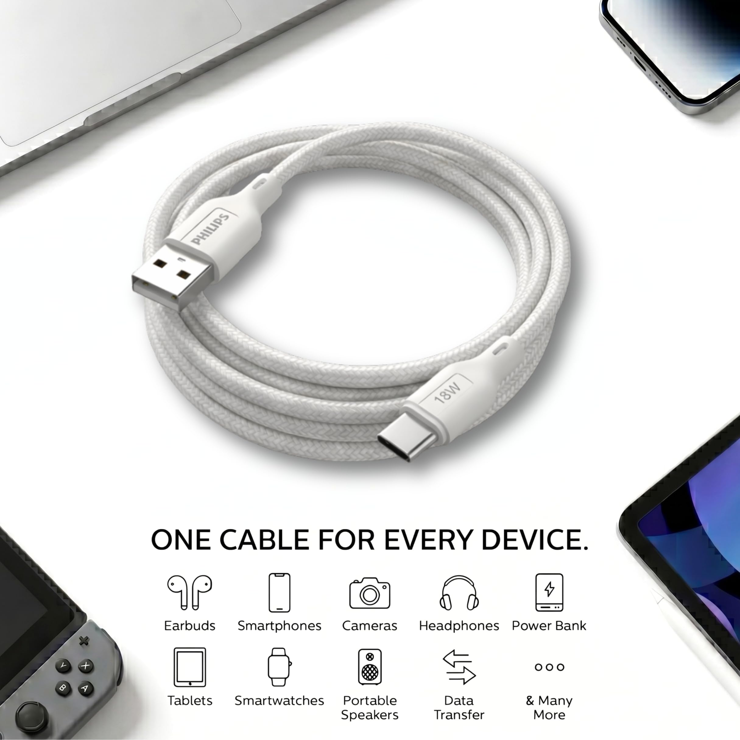 Philips USB-C Cable - Fast Charging & Data Transfer -3